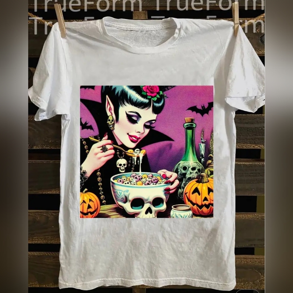 White T-Shirt with Halloween Graphic